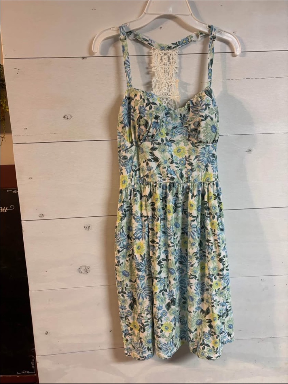 Floral Lace-Back Sundress in Blue & Yellow